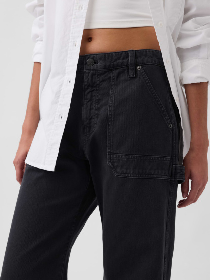 Mid Rise Barrel Utility Ankle Pants - Black