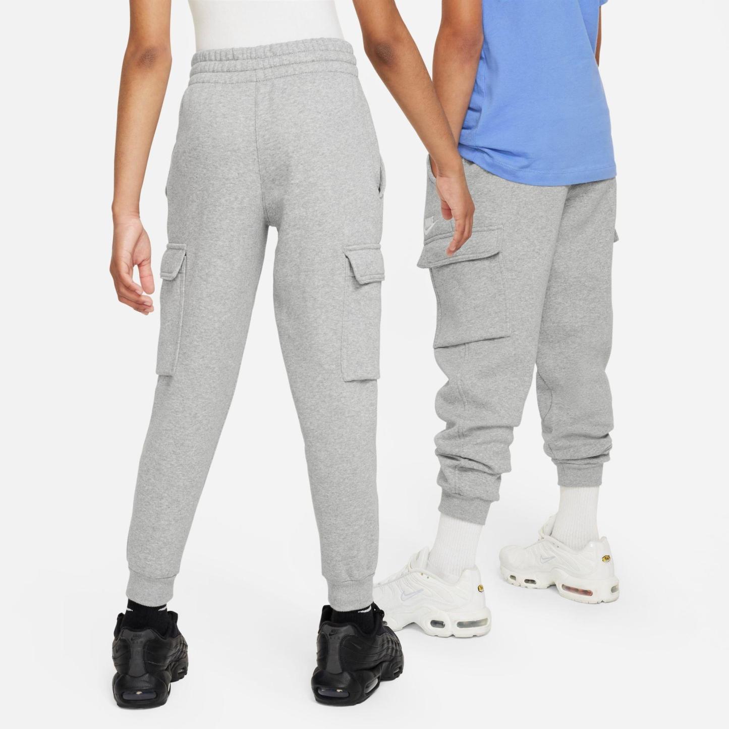 Big Kids' Nithtke Sportswear Club Fleece Cargo Jogger Pants - Dark Grey Heather/Base Grey/White