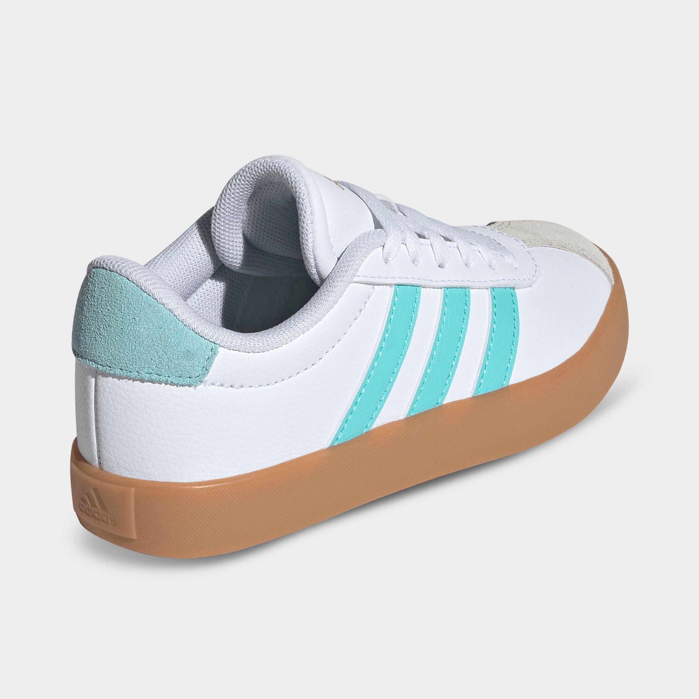 Big Kids' adidas VL Court 3.0 Skateboarding Casual Shoes - Cloud White/Flash Aqua/Alumina - Back view