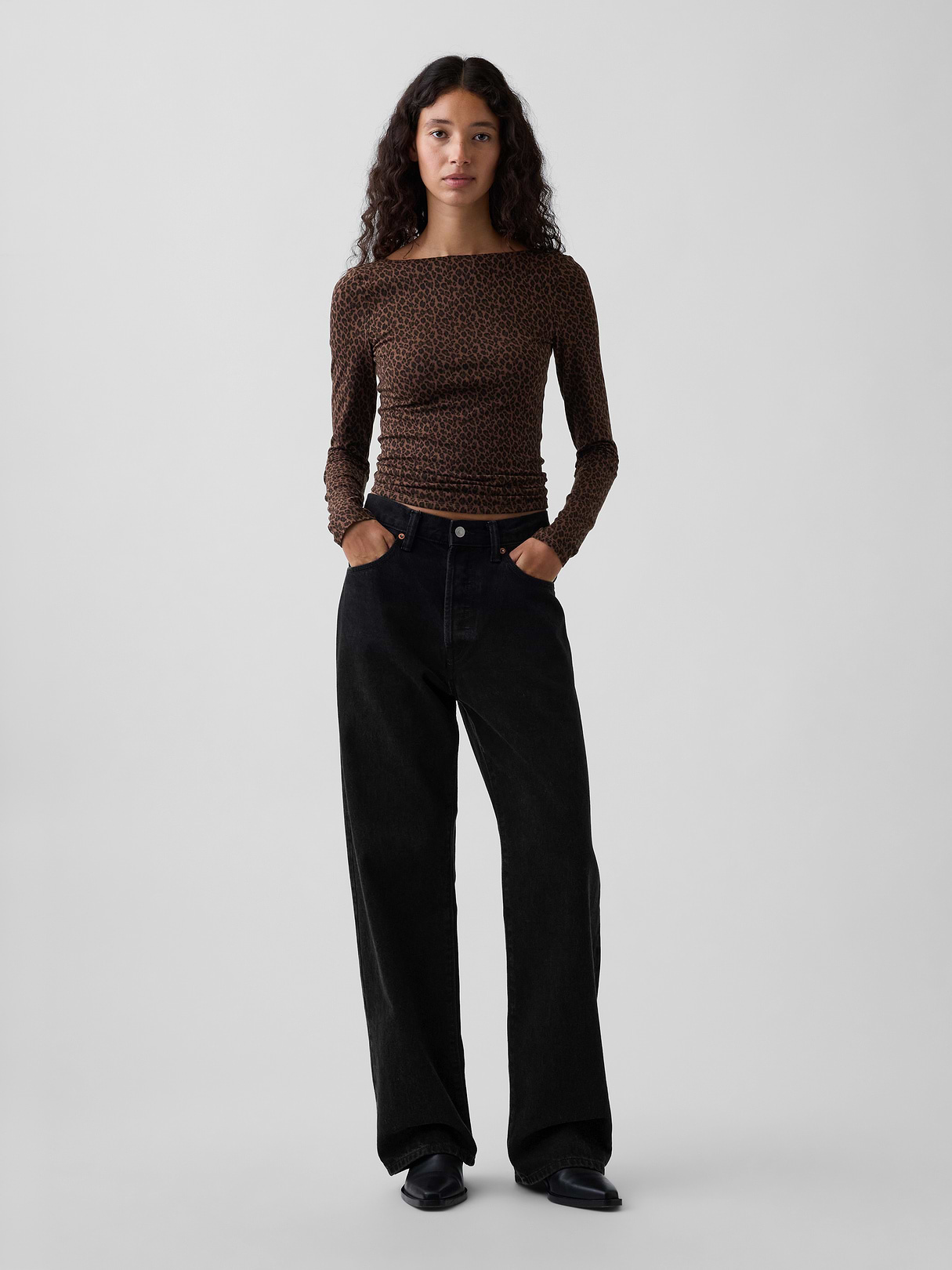 CloseKnit Jersey Scoop-Back T-Shirt - Leopard brown print