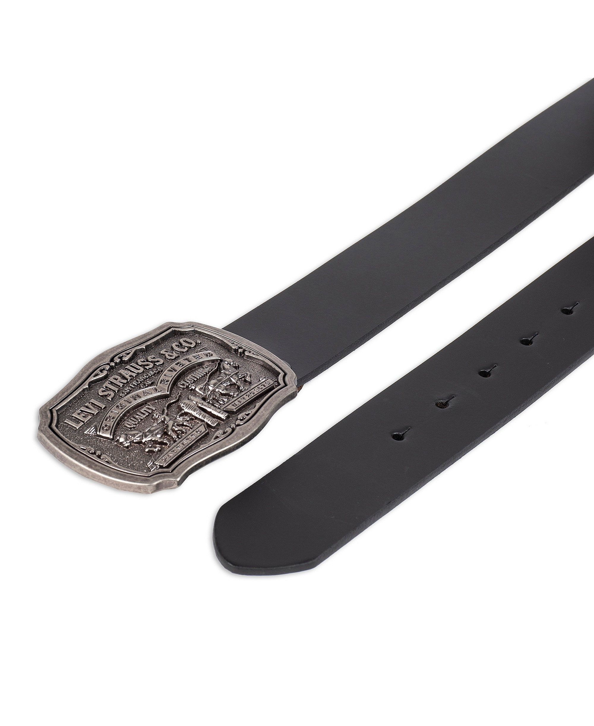 Levi's Men's Leather Belt with Plaque Buckle - Black