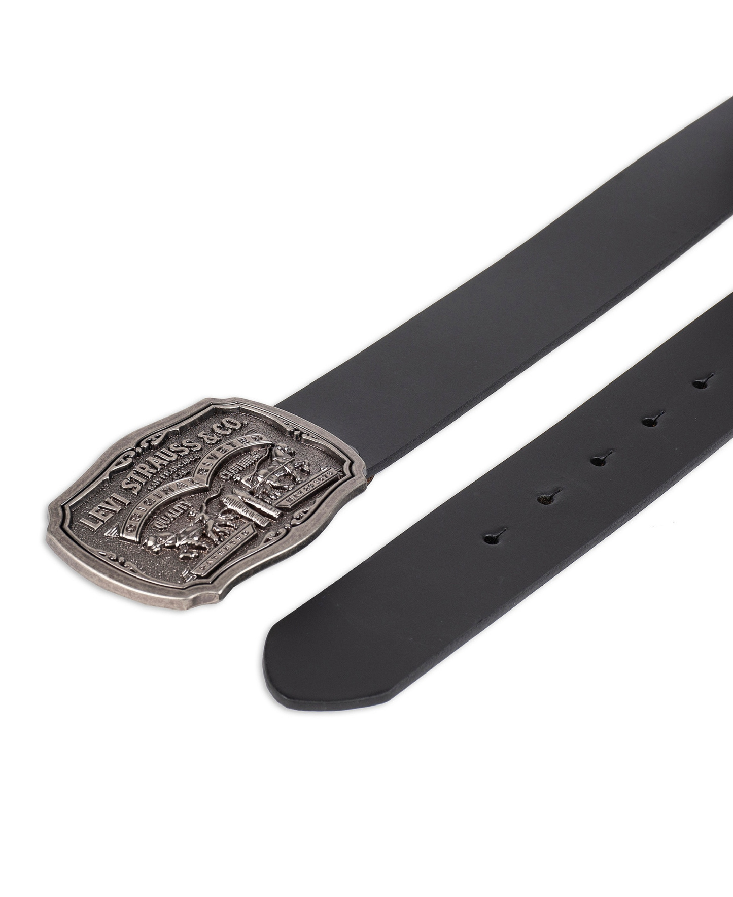 Levi's Men's Leather Belt with Plaque Buckle - Black