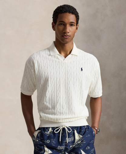 Polo Ralph Lauren Men's Classic-Fit Cable-Knit Terry Polo Shirt - White