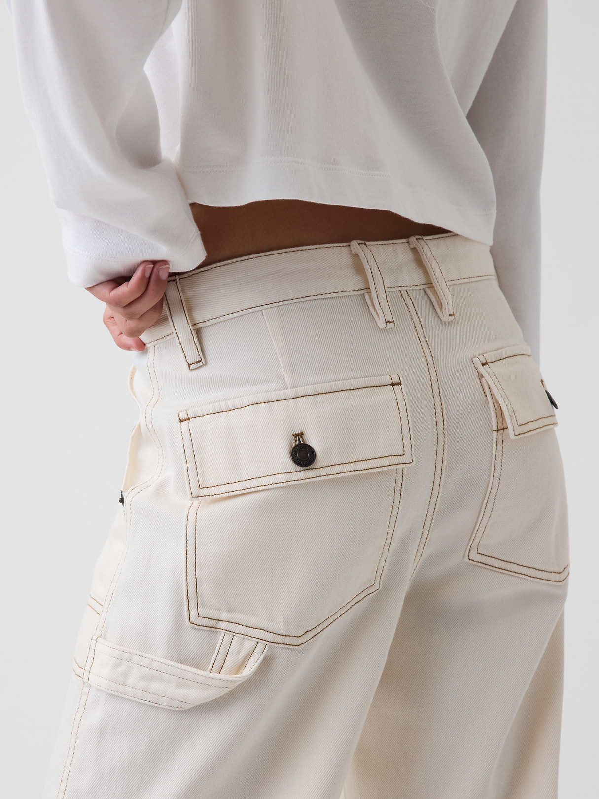Mid Rise Barrel Utility Ankle Pants - Ivory beige frost