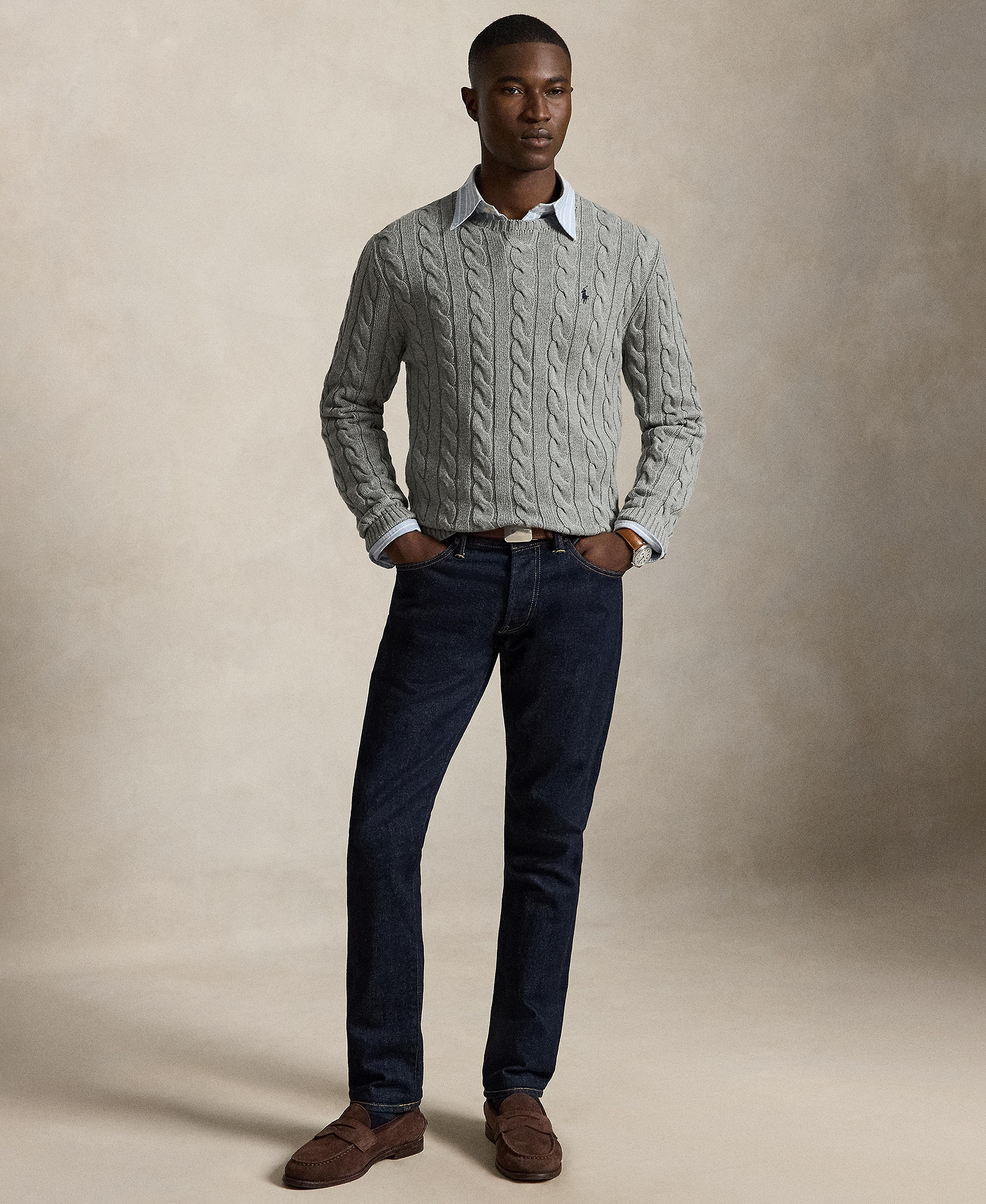 Polo Ralph Lauren Men's Cable-Knit Cotton Sweater - Fawn Gray Heather