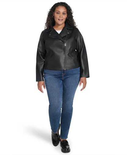 Levi's Women's Faux-Leather Asymmetric-Zip Moto Jacket - Black
