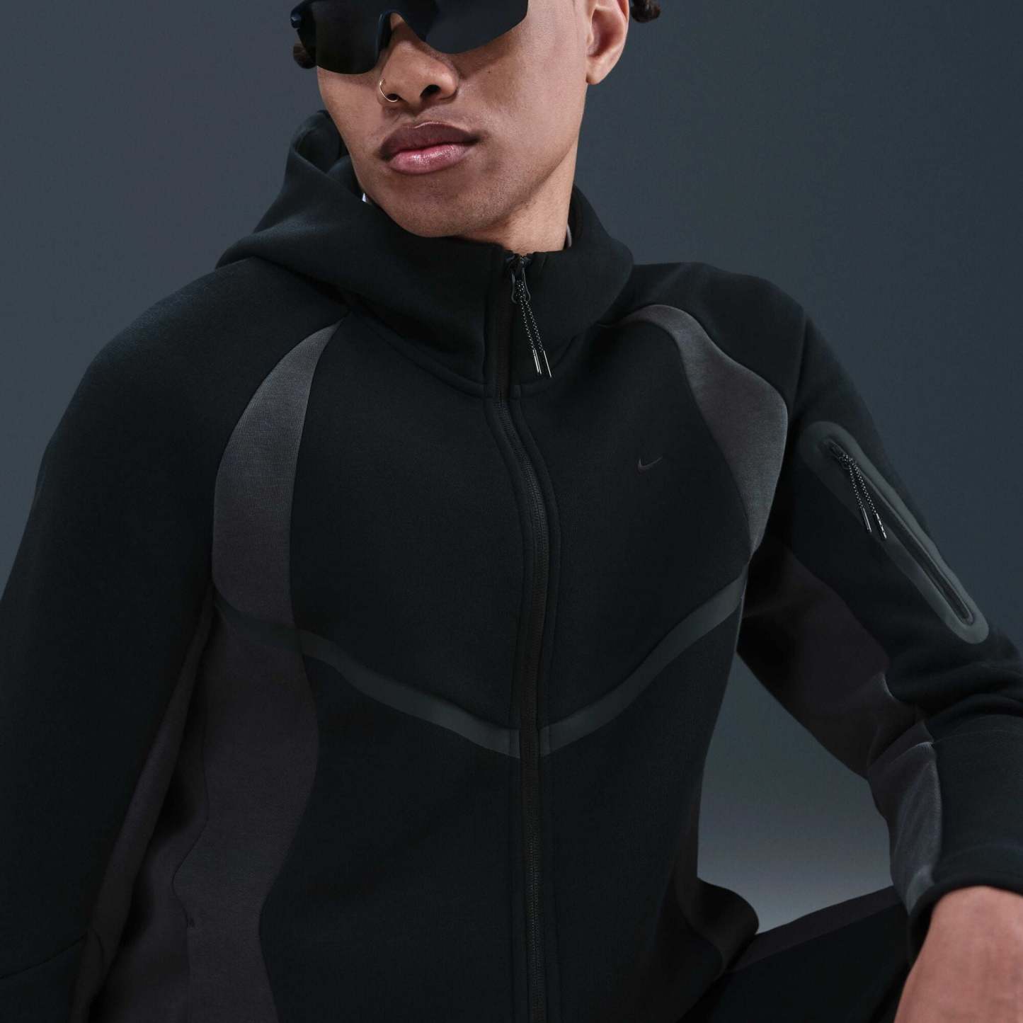 Nike Tech Men's Colour-Block Full-Zip Fleece Windrunner Jacket - Black/Anthracite/Black