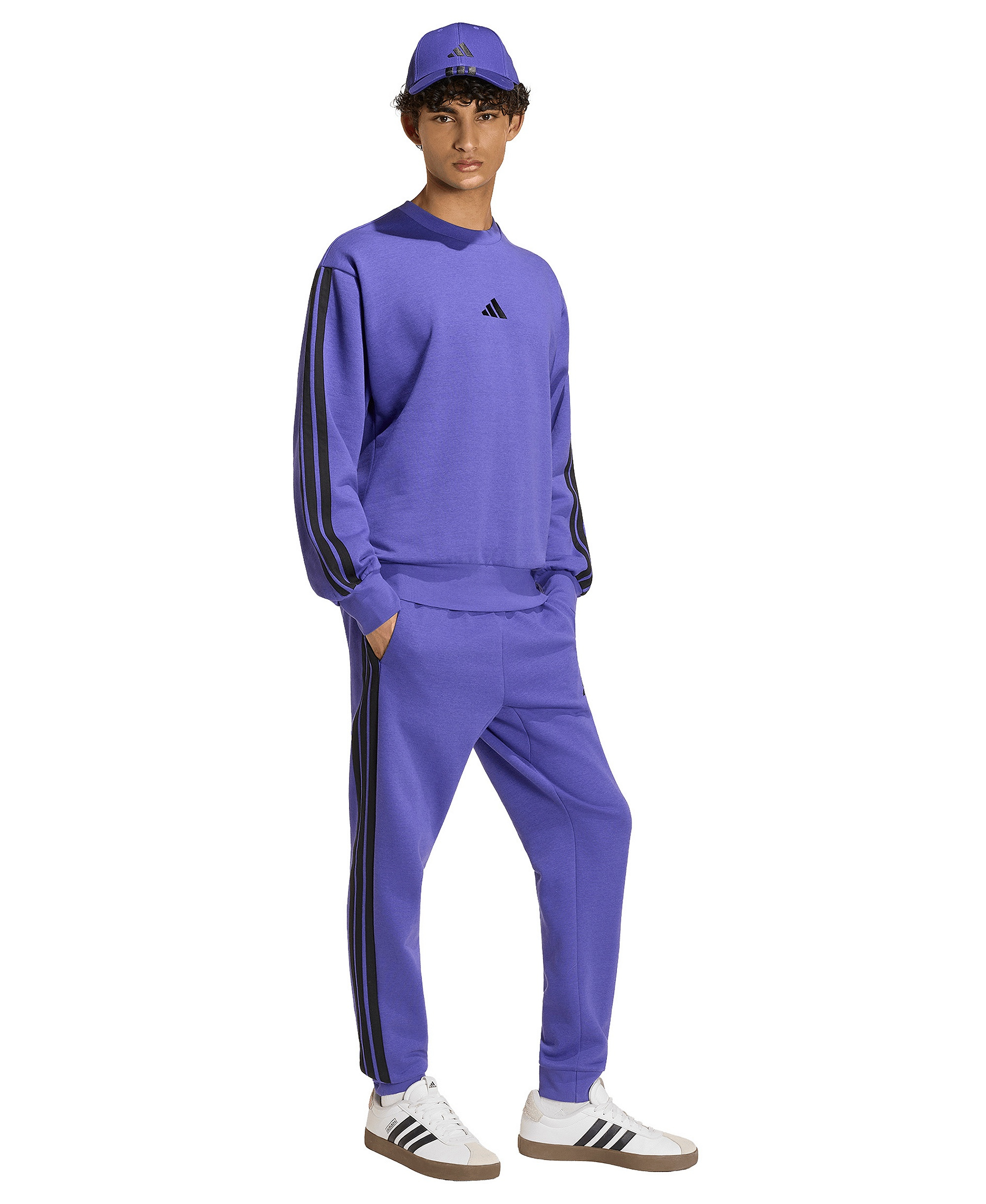 adidas Men's Essentials Three-Stripes Regular-Fit Fleece Joggers - Pure Purple