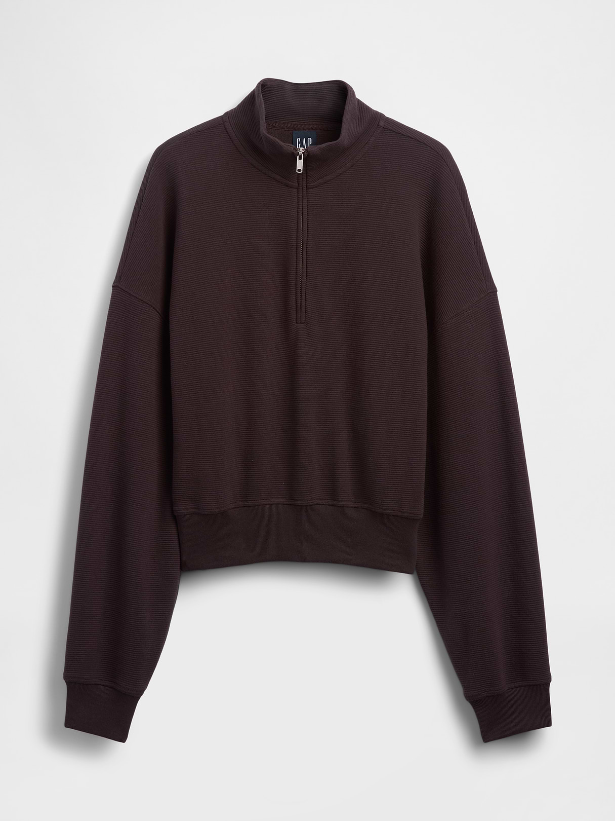 Textured Cotton Oversized Half-Zip Pullover - Terra brown
