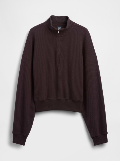 Textured Cotton Oversized Half-Zip Pullover - Terra brown