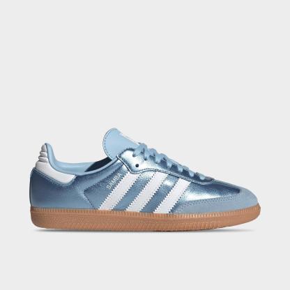 Big Kids' adidas Originals Samba OG Casual Shoes - Part 1 - Clear Sky/White/Gum - Left shoe facing left. Outside of the shoe.