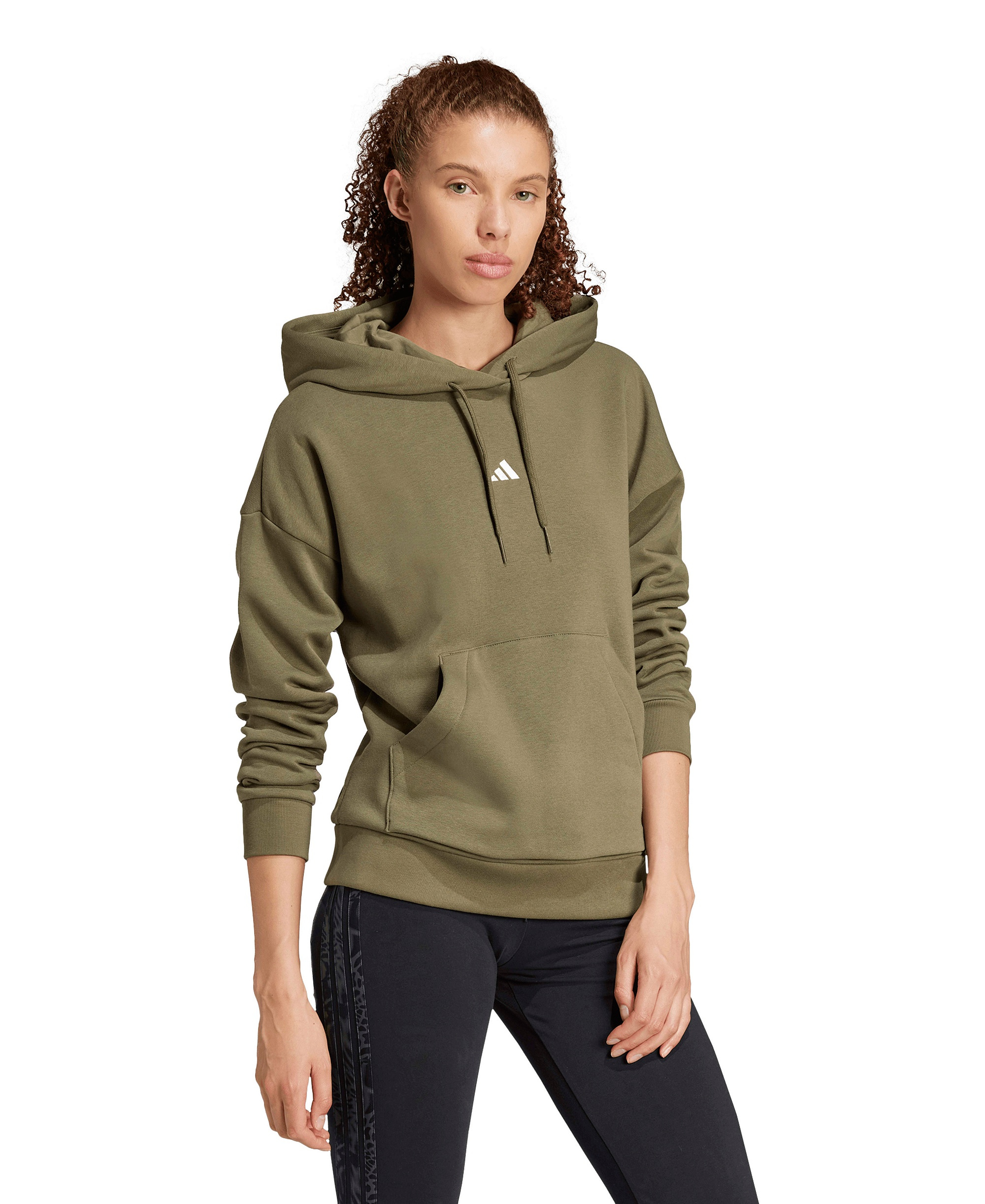 adidas Women's Essentials Long-Sleeve Logo Hoodie - Olive Strata/White