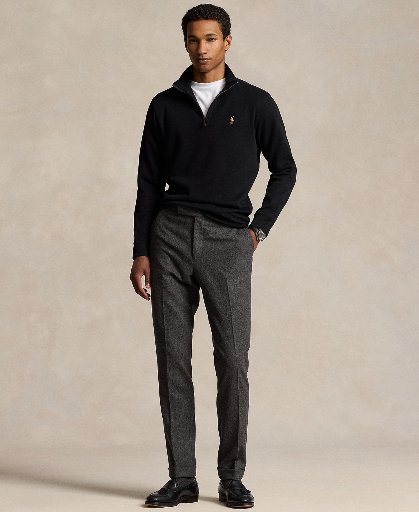 Polo Ralph Lauren Men's Estate-Rib Cotton Quarter-Zip Sweater - Polo Black