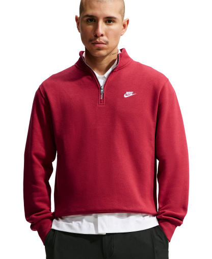 Nike Men's Sportswear Club Half-Zip Fleece Sweatshirt - Tough Red/White