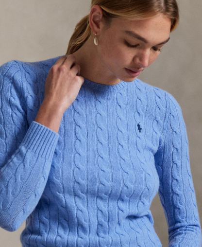 Polo Ralph Lauren Women's Cable Wool-Cashmere Crew Neck Sweater - New Litchfield Blue