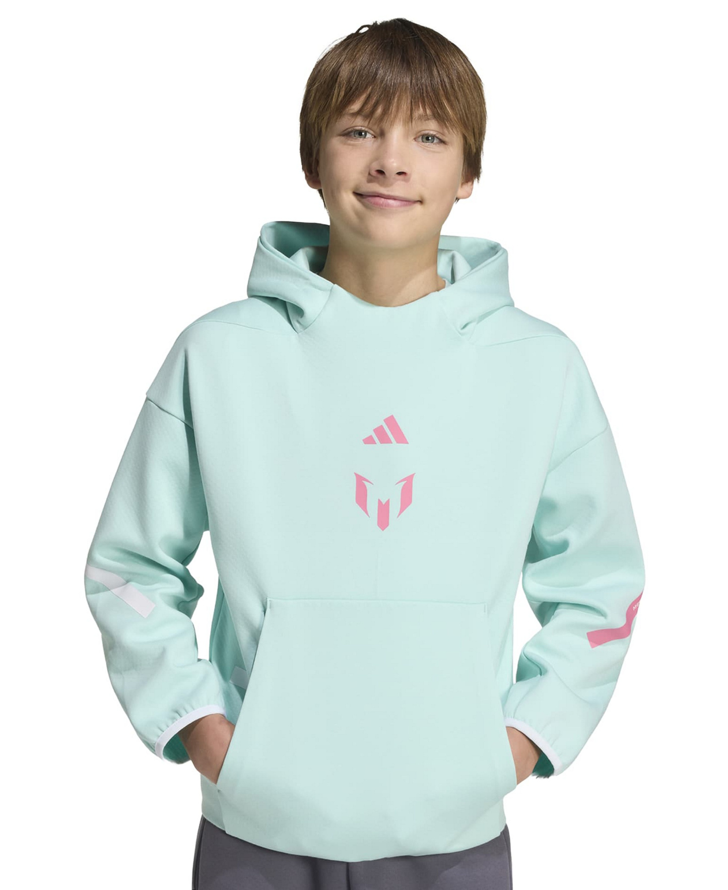 adidas Boys' and Girls' 6-20 Messi Z.N.E. Soccer Hoodie - Semi Flash Aqua