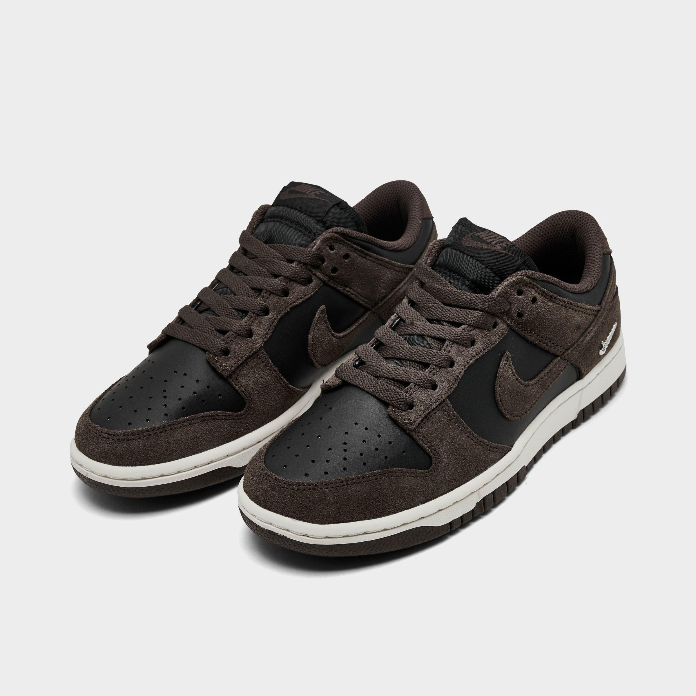 Women's Nithtke Dunk Low Mini Swoosh Casual Shoes - Black/Sail/Metallic Silver/Baroque Brown - Both shoes facing left