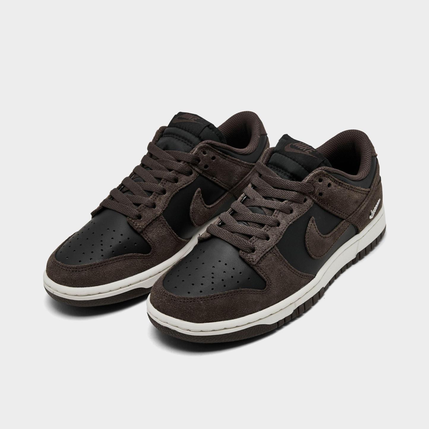 Women's Nithtke Dunk Low Mini Swoosh Casual Shoes - Black/Sail/Metallic Silver/Baroque Brown - Both shoes facing left