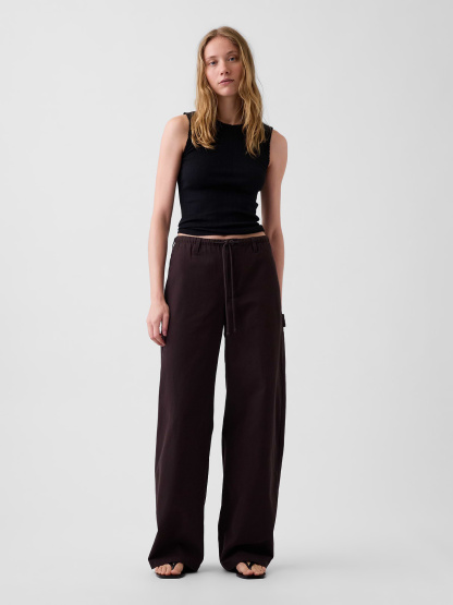 Canvas Easy Baggy Barrel Cargo Pants - Terra brown