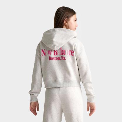 Girls' Big Kids' New Balance Tricolor Cropped Full-Zip Hoodie - Ash Heather - view 1