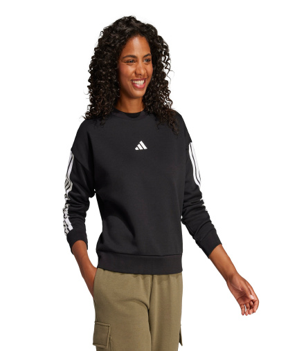 adidas Women's Essentials 3-Stripes Fleece Crew Neck Sweatshirt - Black/White