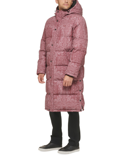 Levi's Men's Quilted Extra Long Parka Jacket - Mauve Bandana