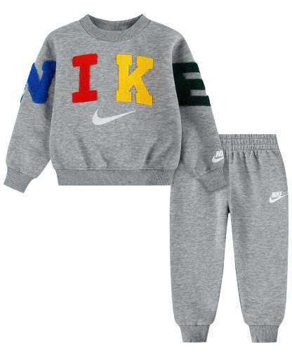 Nike Toddler Boys' 2T-4T Fleece Crewneck Sweatshirt and Joggers, 2-Piece Set - Dark Heather Gray