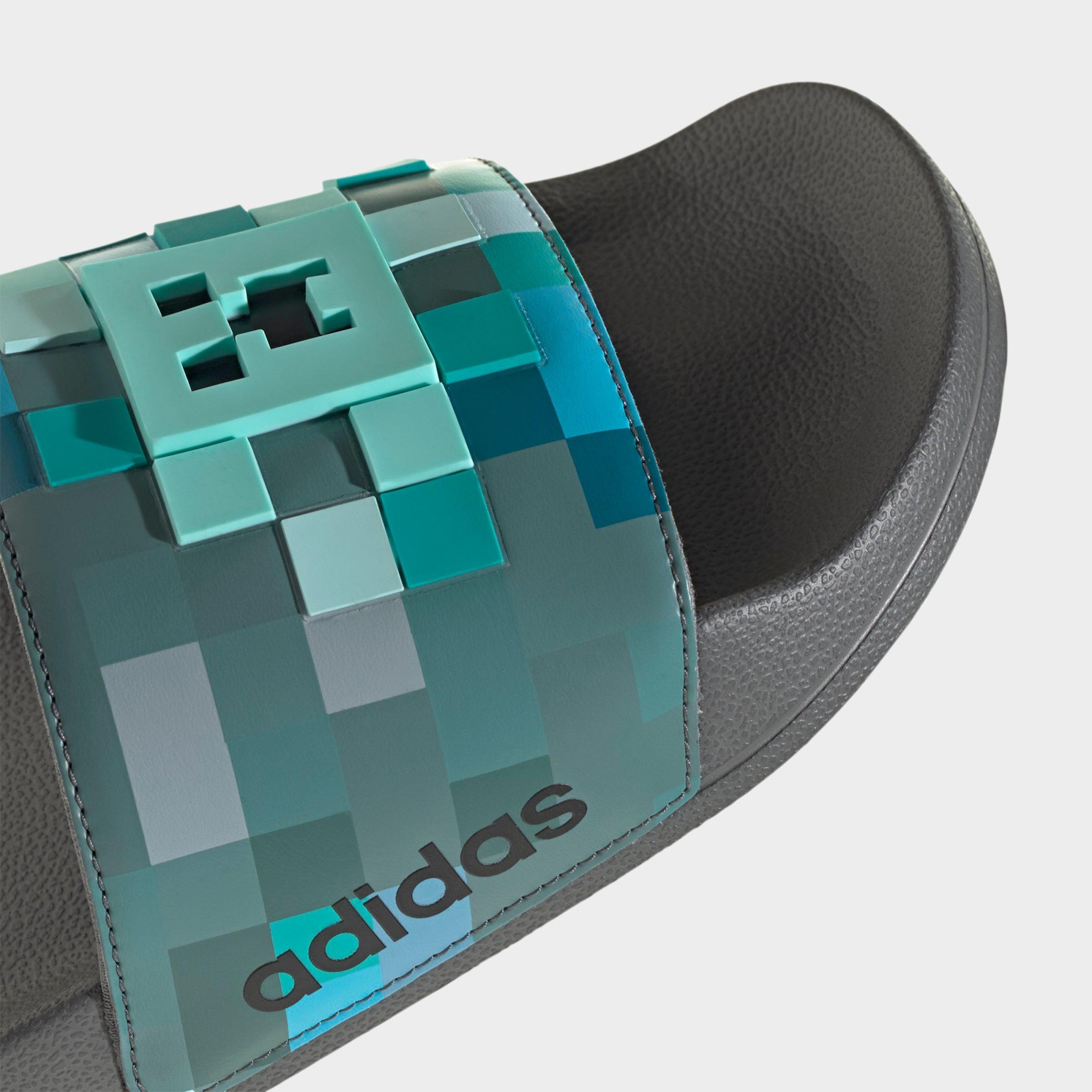 Men's adidas x Minecraft Adilette Shower Slide Sandals - Grey/Grey/Grey - Detail shot