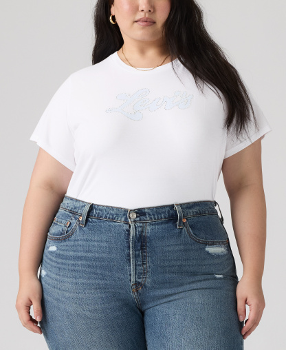 Levi's Plus Size Rhinestone Perfect Graphic Logo Cotton T-Shirt - Rhinestone Sporty Levis Bright White