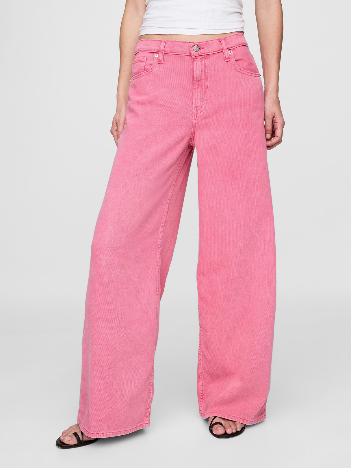 Mid Rise Denim Stripe Baggy Jeans - Sugar pink
