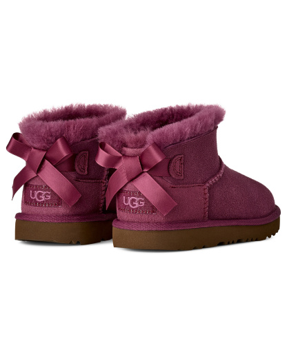 UGG® Kids Ultra Mini Bailey Bow Round Toe Booties - Dark Winterberry