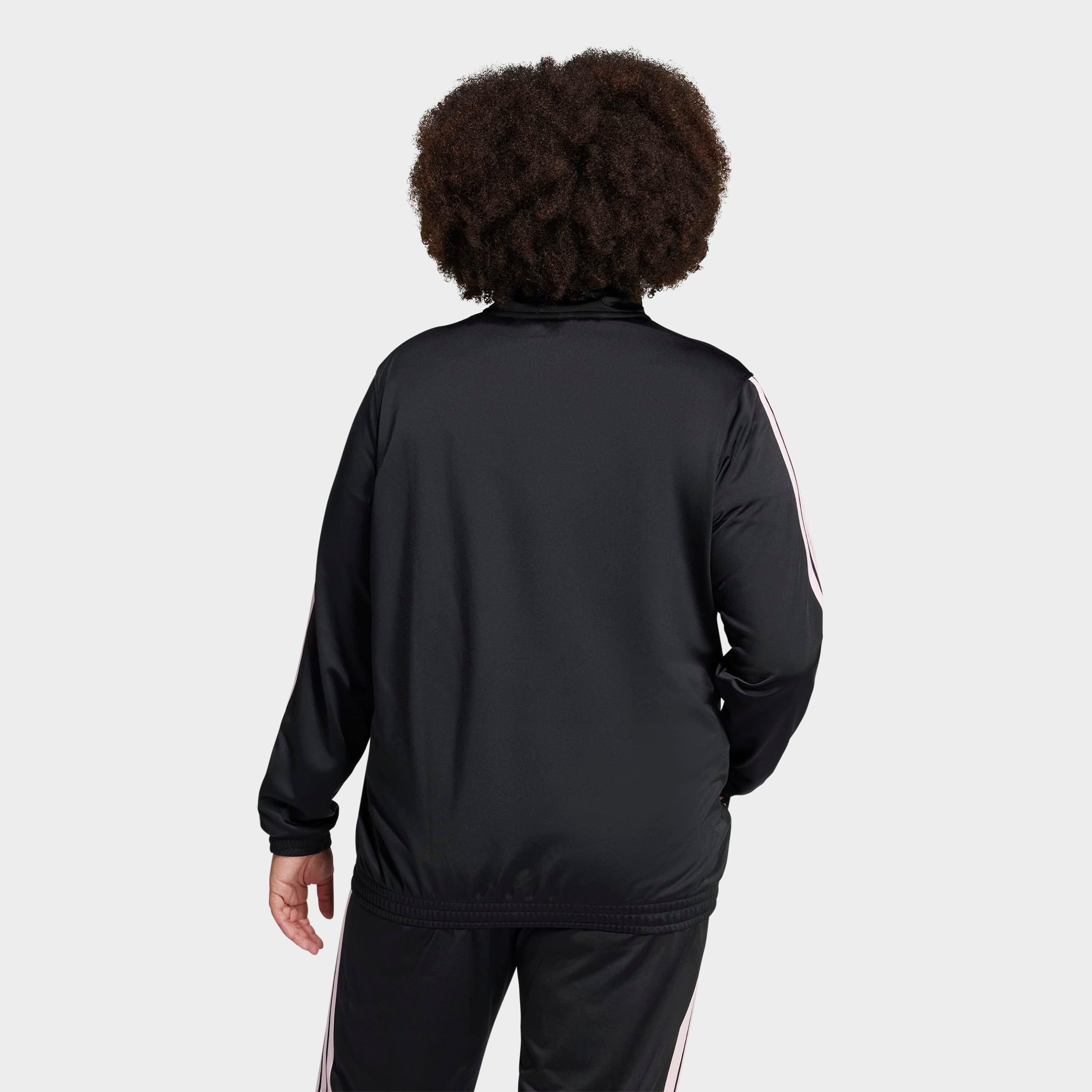 Women's adidas Sportswear Essentials 3-Stripes Tricot Full-Zip Track Top (Plus Size) - Black/Clear Pink