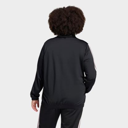 Women's adidas Sportswear Essentials 3-Stripes Tricot Full-Zip Track Top (Plus Size) - Black/Clear Pink