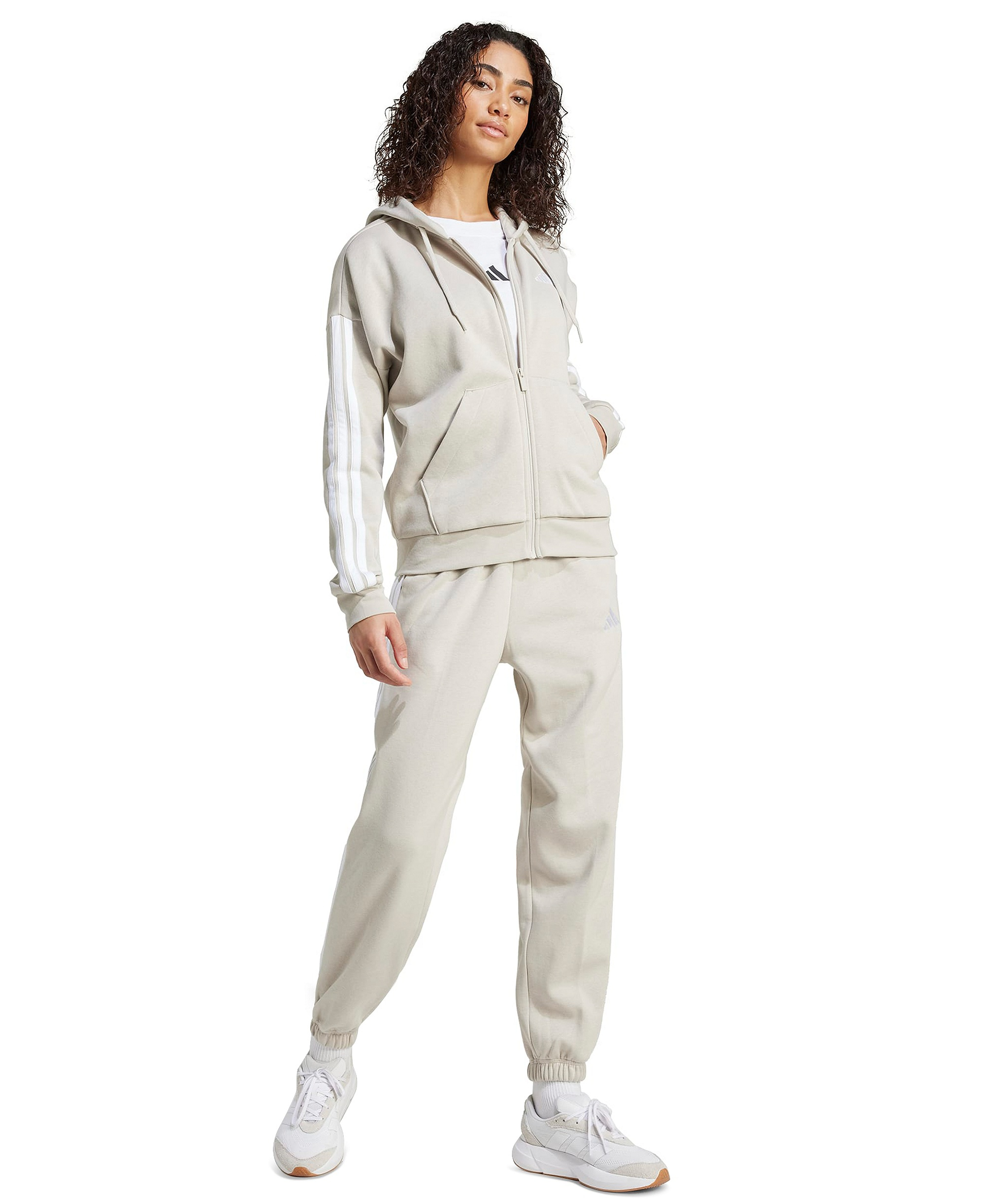 adidas Women's 3-Stripe Fleece Full-Zip Hoodie - Wonder Alumina/White