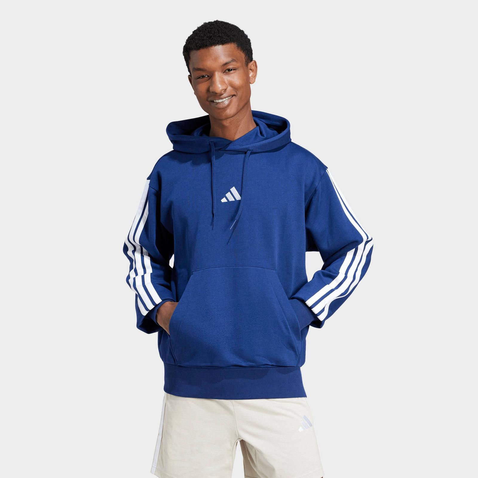 Men's adidas Essentials 3-Stripes Fleece Pullover Hoodie - Dark Blue/White - view 2