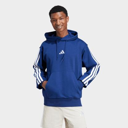 Men's adidas Essentials 3-Stripes Fleece Pullover Hoodie - Dark Blue/White - view 2