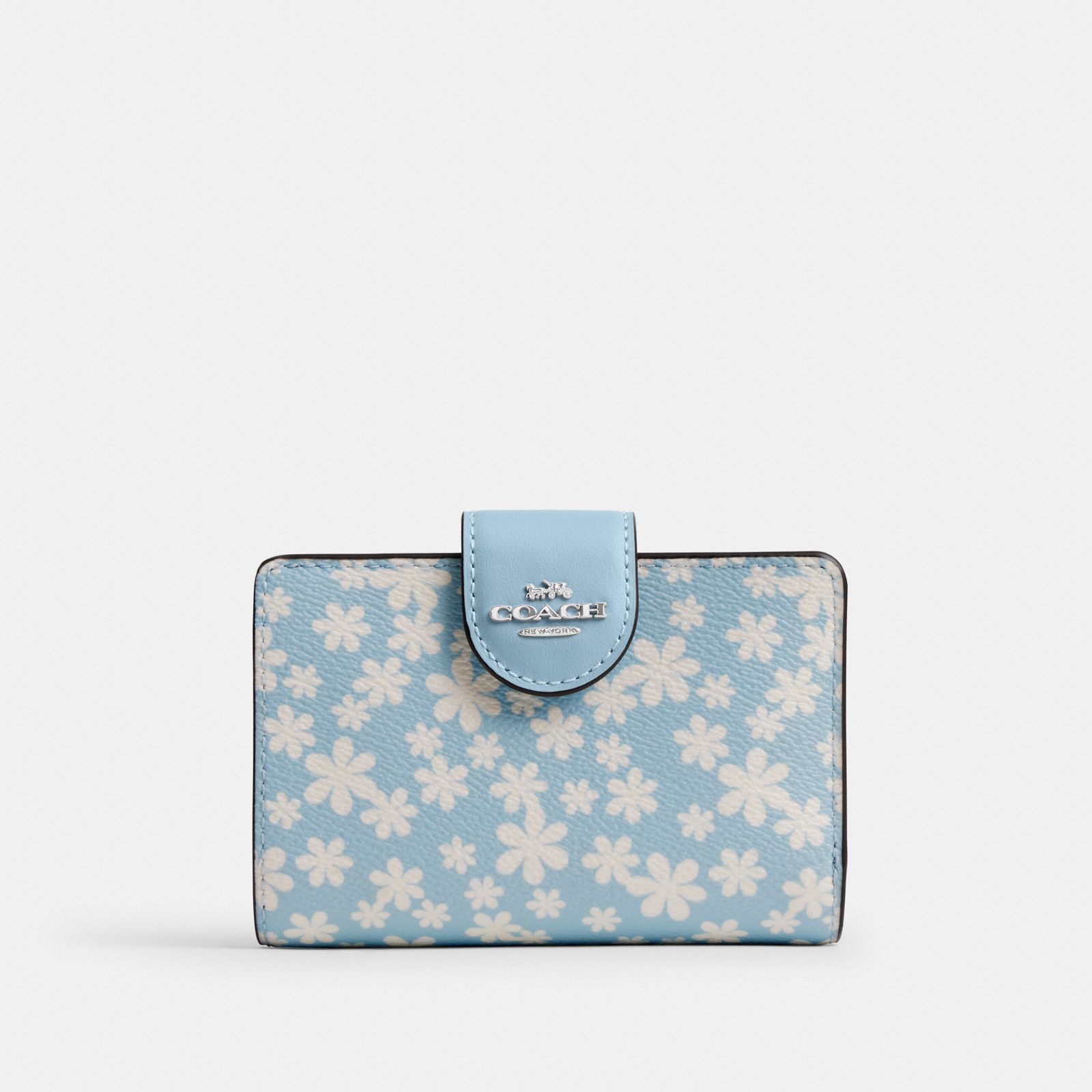 Medium Corner Zip Wallet With Floral Print - Silver/Blue Multi