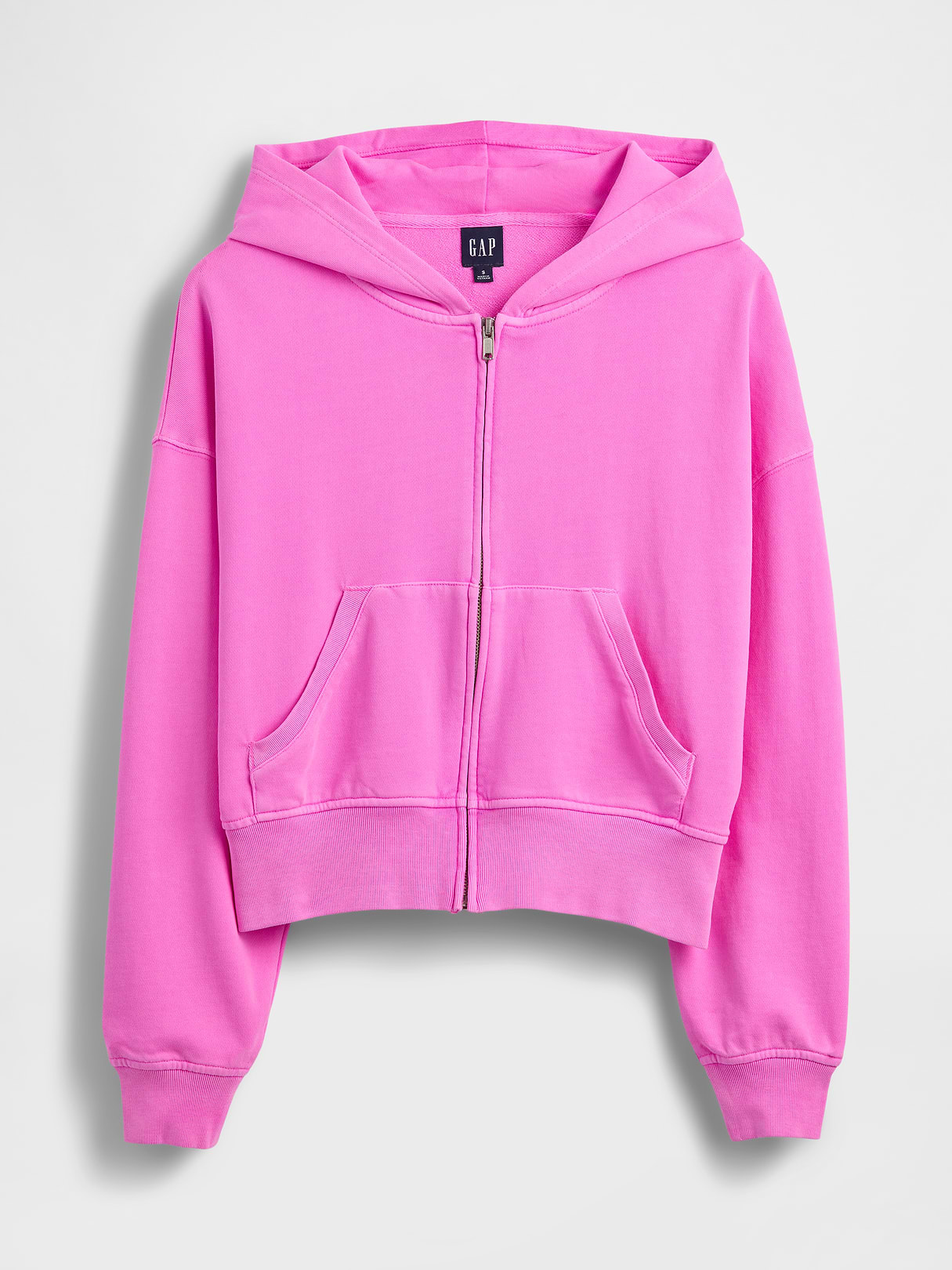 VintageSoft Terry Oversized Wedge Zip Hoodie - Neon pink glow