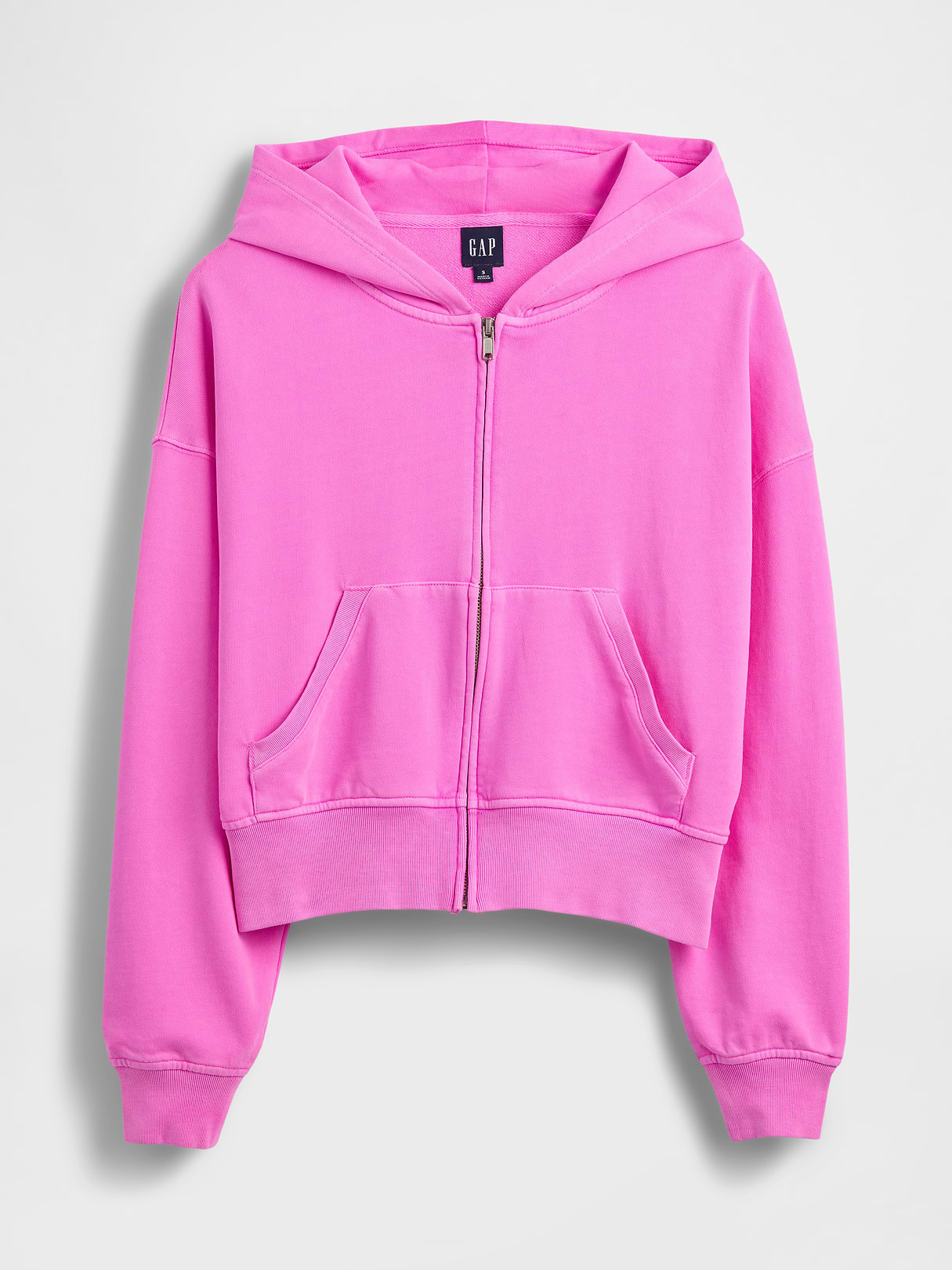 VintageSoft Terry Oversized Wedge Zip Hoodie - Neon pink glow