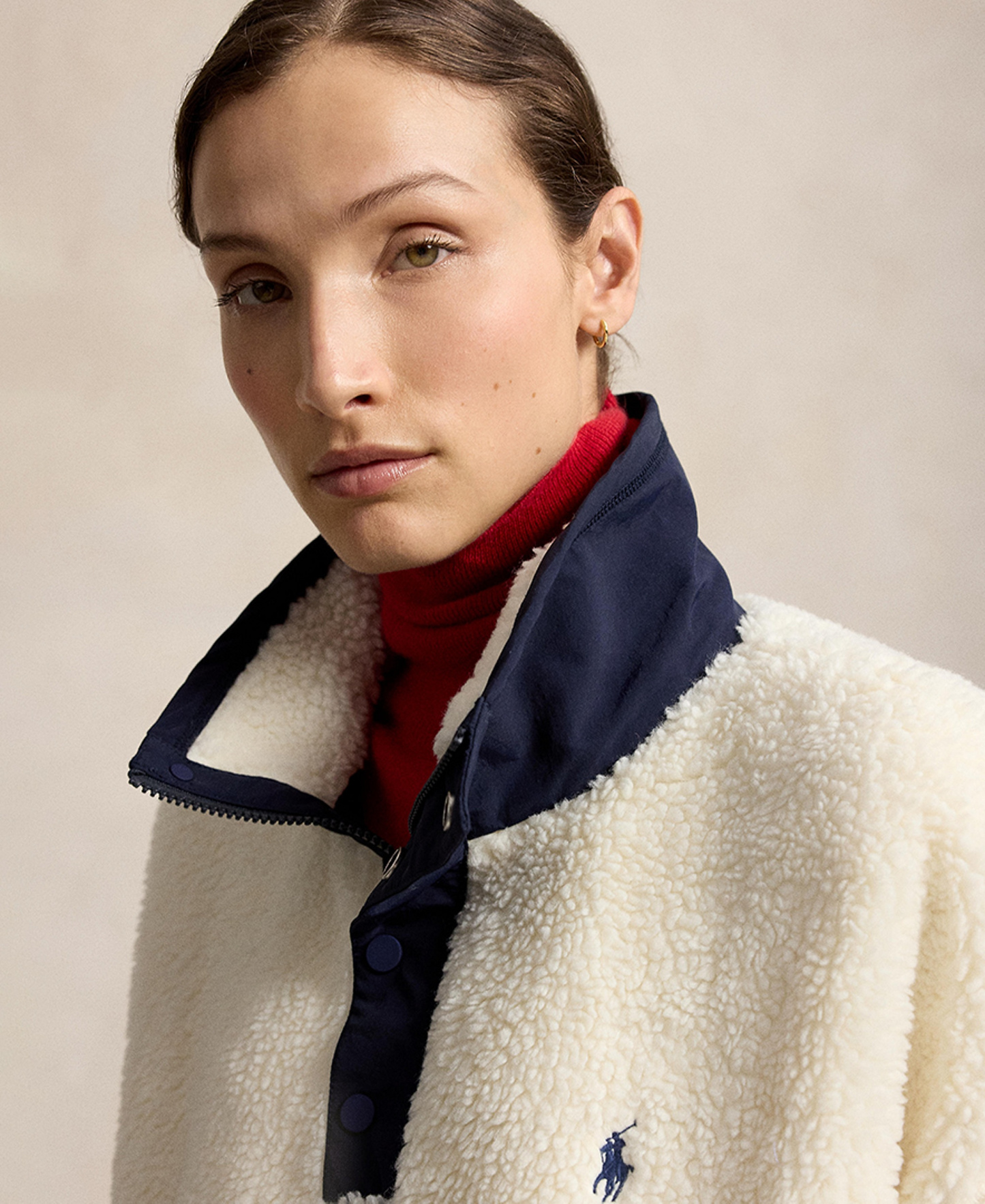 Polo Ralph Lauren Women's Polo Bear High-Pile Fleece Funnel Neck Jacket - Clubhouse Cream Multi
