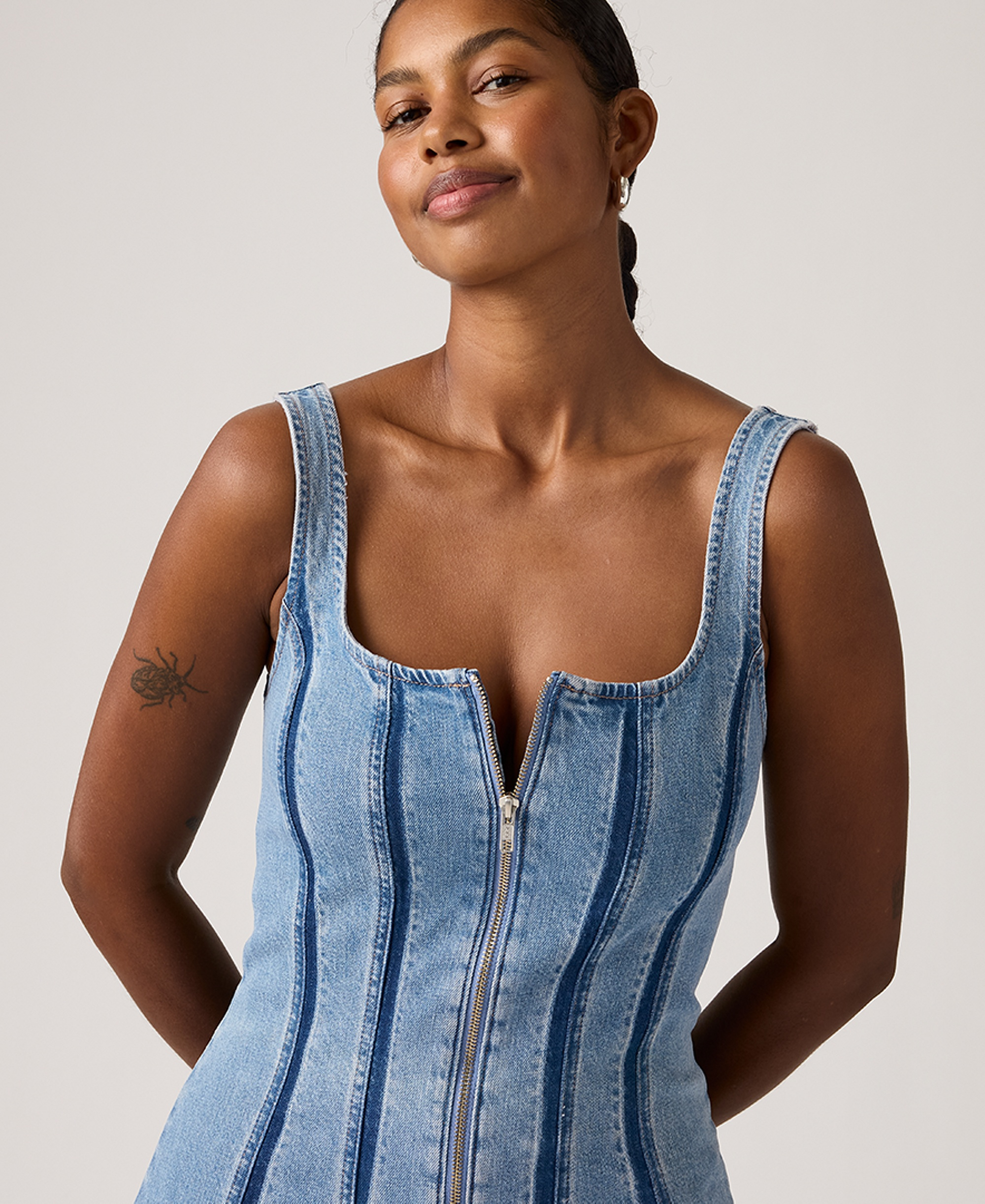 Levi's Premium Women's Seamed Figure Hugging Slim Fit Square Neck Cotton Dress - Shadow Work