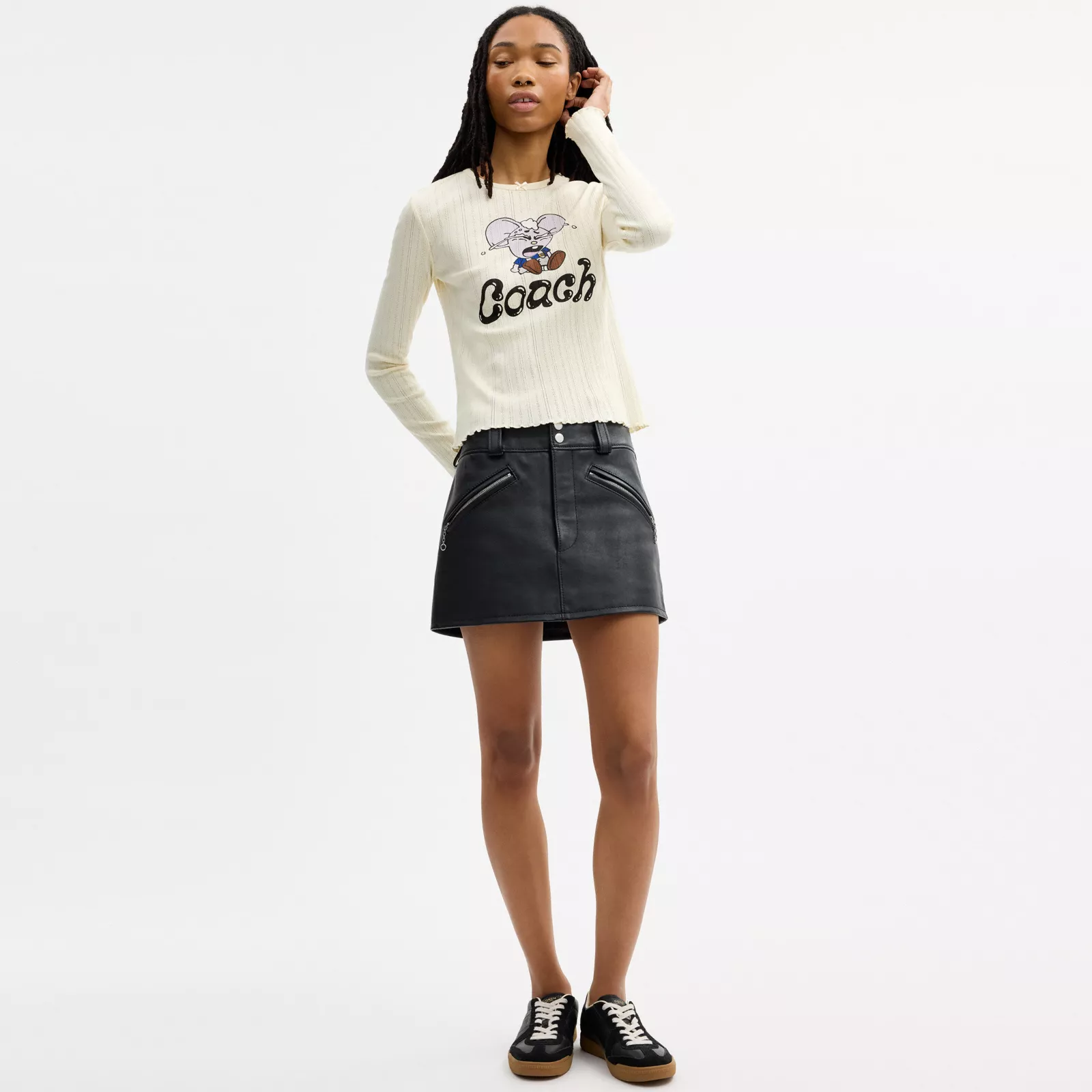 Coach | Brain Dead Kachi Mouse Graphic Long Sleeve Pointelle Top - Cream - view 2