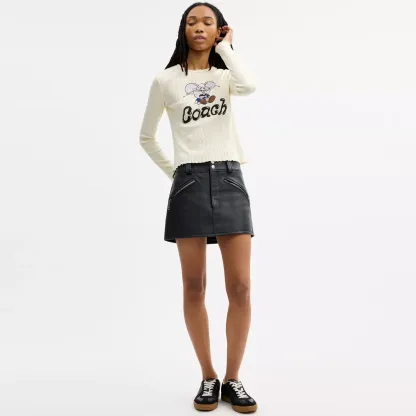 Coach | Brain Dead Kachi Mouse Graphic Long Sleeve Pointelle Top - Cream - view 2