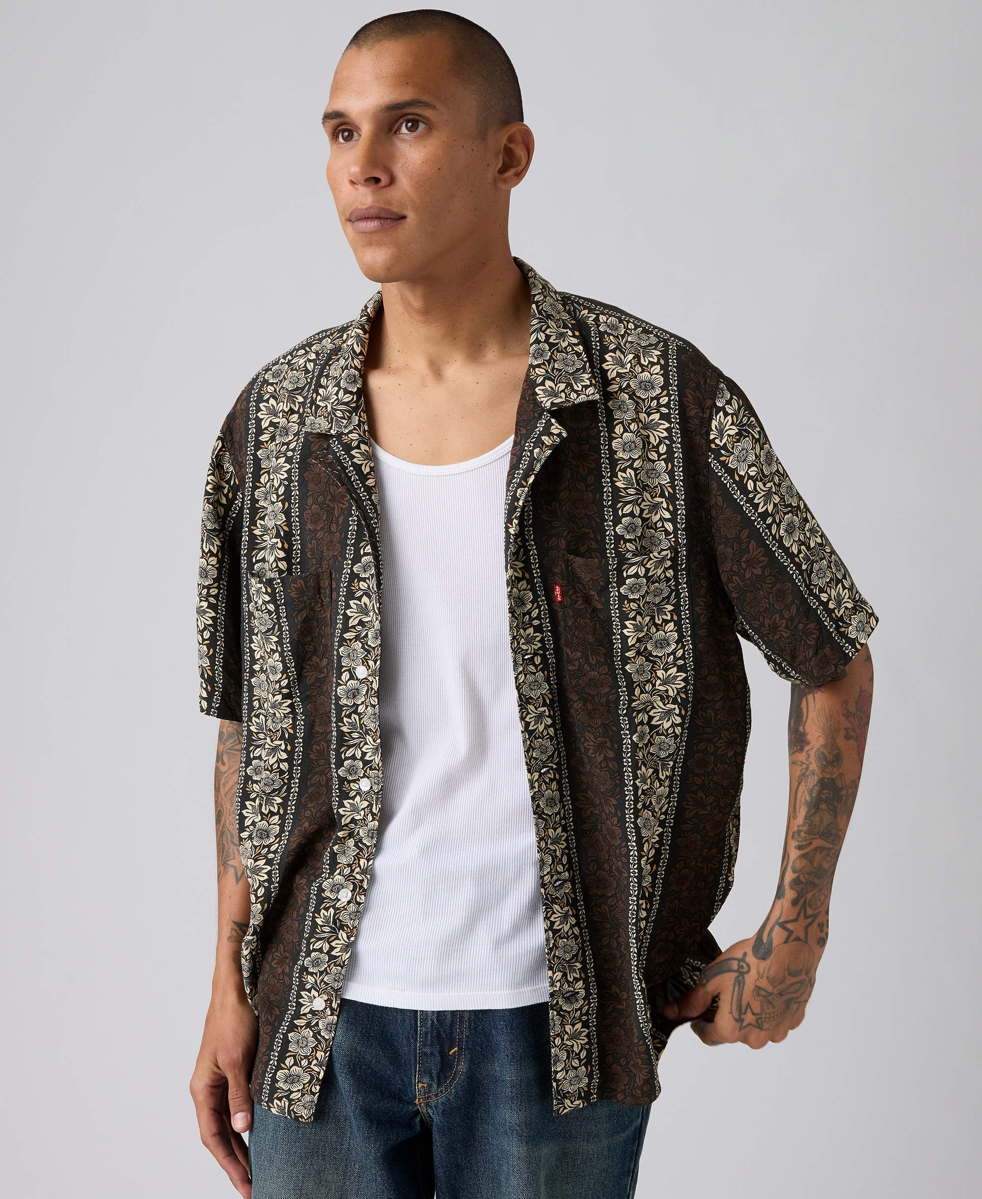 Levi's Men's Relaxed-Fit Camp Collar Shirt - Brown/Beige