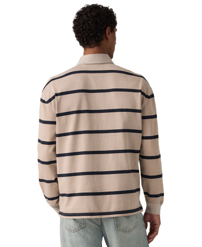 Levi's Men's Union Rugby Long-Sleeve Polo Shirt - Navy/Beige