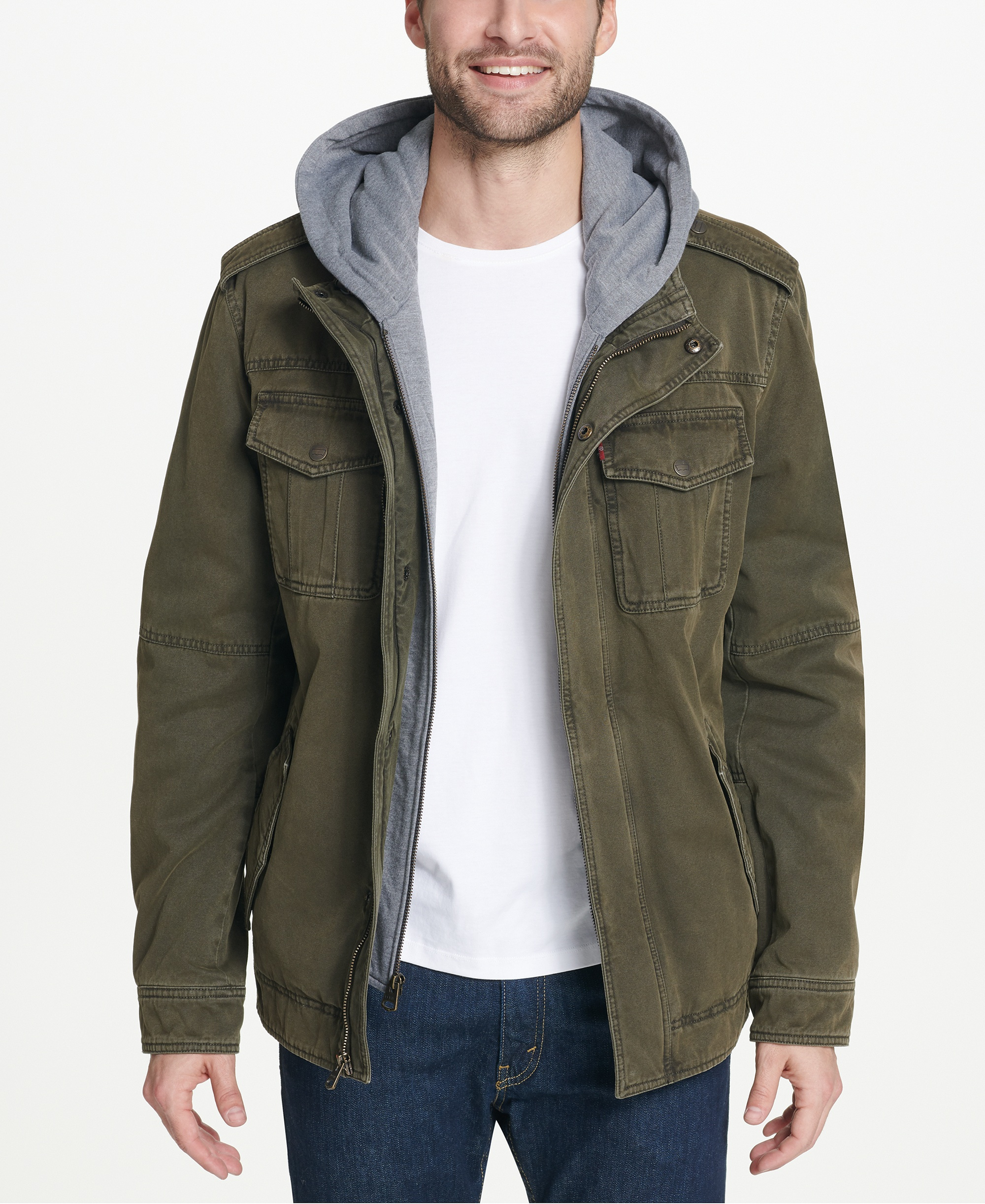 Levi's Men's Two Pocket Hooded Trucker Jacket - Olive
