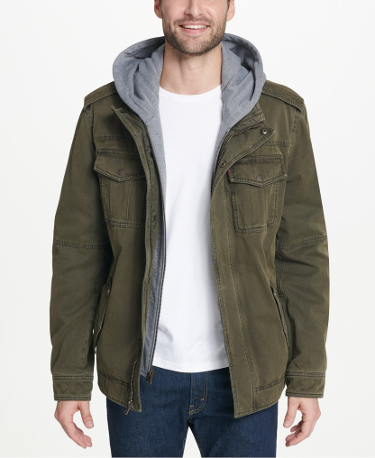 Levi's Men's Two Pocket Hooded Trucker Jacket - Olive