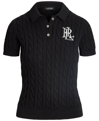 Lauren Ralph Lauren Women's Cable-Knit Sweater Polo - Black