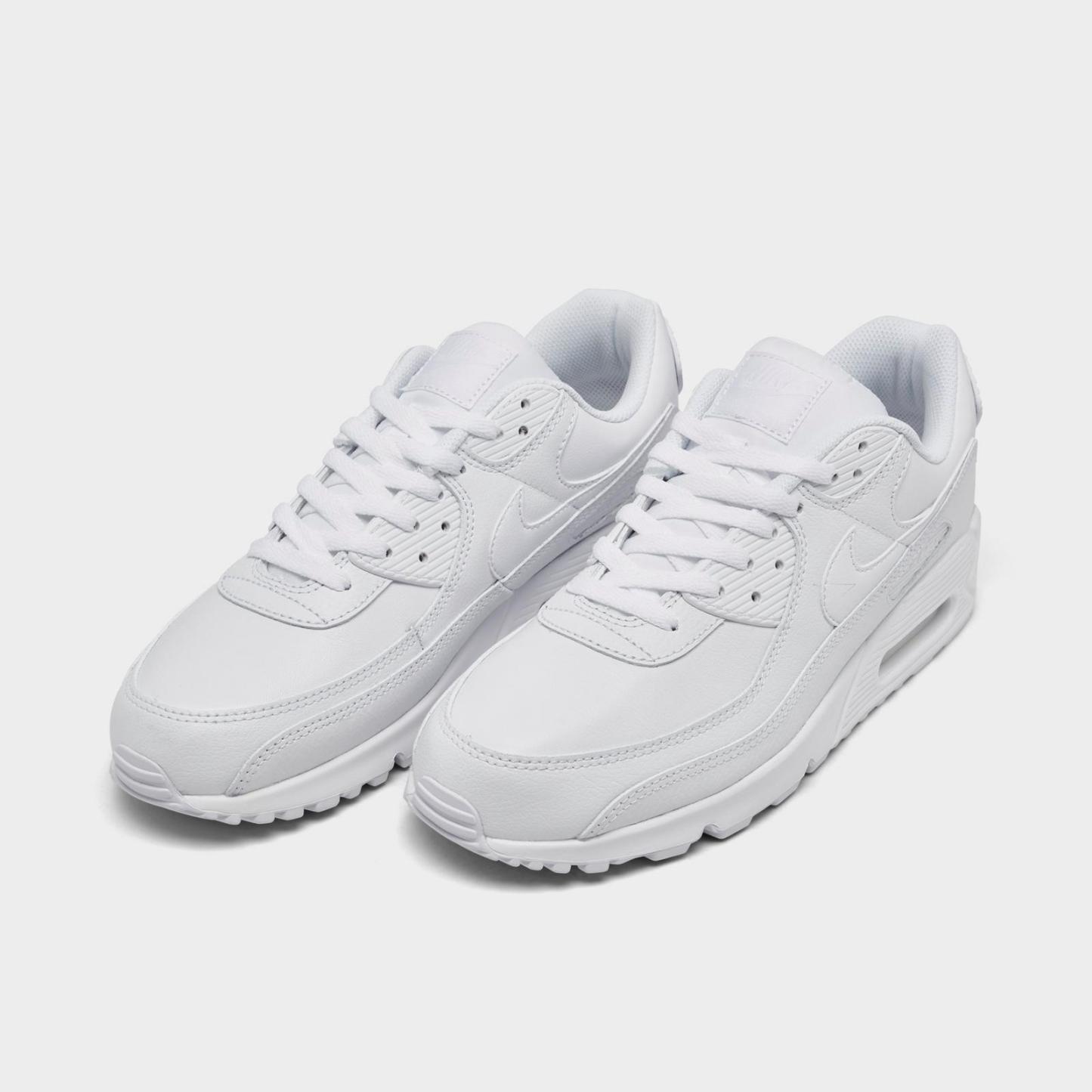 Men's Nike Air Max 90 Leather Casual Shoes - White/White