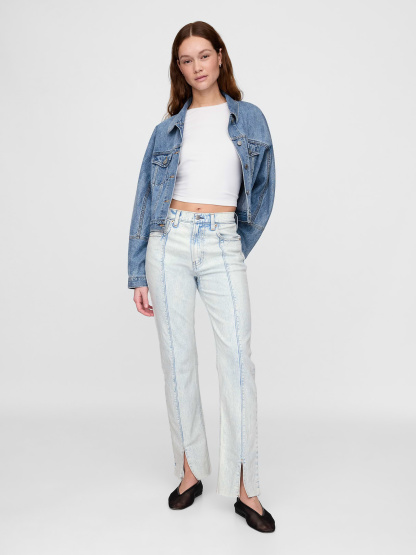 High Rise Twisted-Seam '90s Slim Straight Jeans - Seamed acid wash